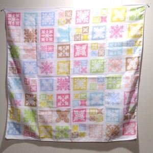 White Quilted Floral Pattern Scarf – Colorful 26x26" Square - Women’s Accessory